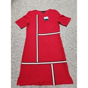 Ming Wang Red Stripes S Pullover Midi Shift Classic Knit Dress NWT